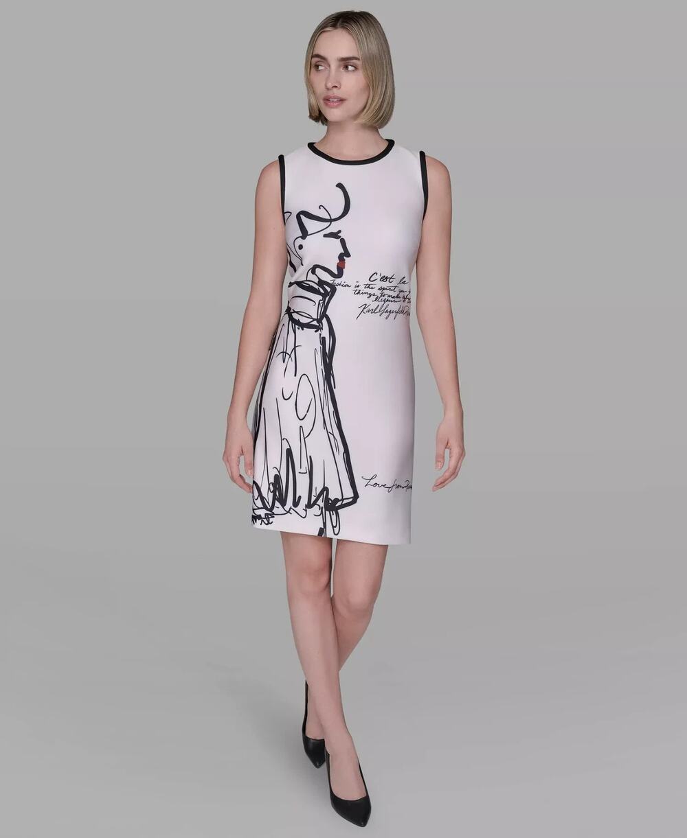 KARL LAGERFELD PARIS Women's Sleeveless Scuba Shift Dress Multi Size 4 3902